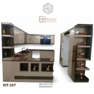 طراحی و اجرای کابینت آشپزخانه های‌گلاس دو رنگ (طرح U) | پروژه KIT-357