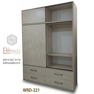 کمد لباس ریلی ۴ کشو (دارای باکس بالا) | مدل WRD-221 (طرح چوب روشن)